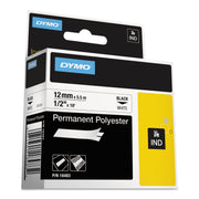 Dymo Rhino Permanent Poly Labels - 1/2" Width - Permanent Adhesive - Thermal Transfer - White, Black - Polyester - Easy Peel - 1 Each