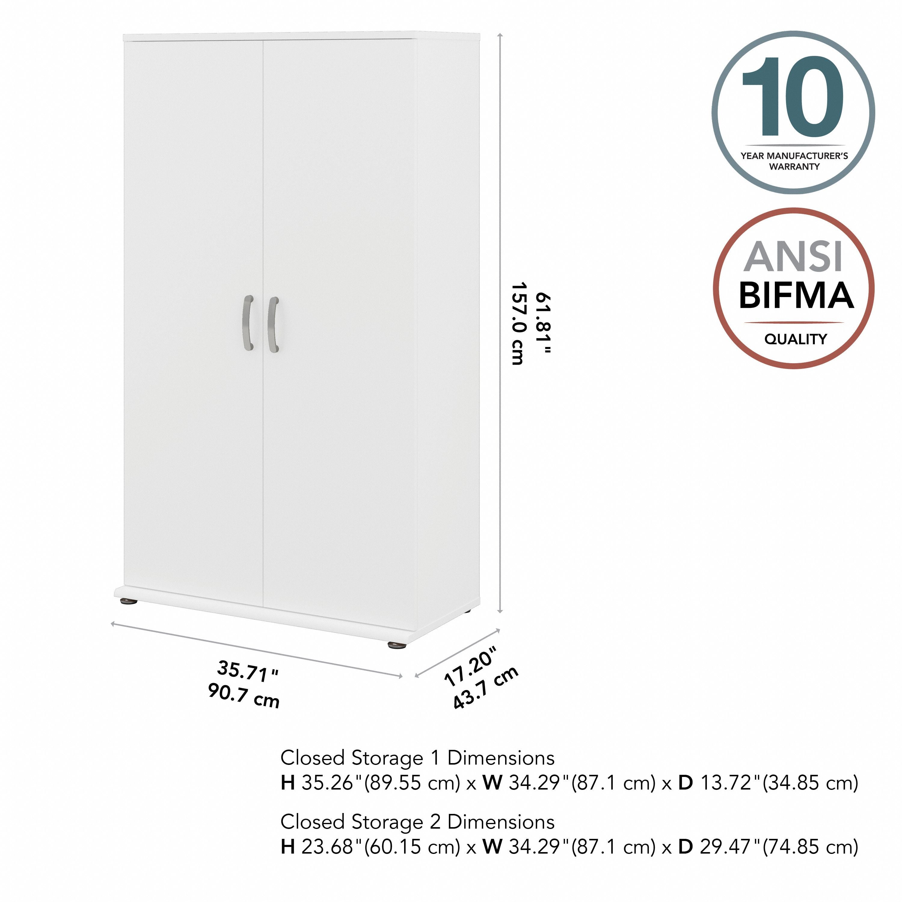 Bush Business Furniture Universal Tall Storage Cabinet with Doors and Shelves in White - 35.71" Width x 17.2" Depth x 61.81" Height
