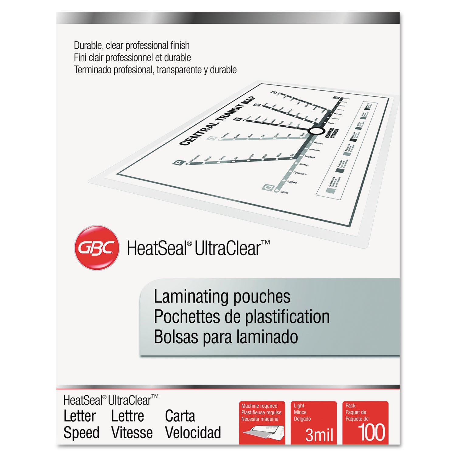 GBC Ultra Clear Thermal Laminating Pouches - Sheet Size Supported: Letter 8.50" Width x 11" Length - Laminating Pouch/Sheet Size: 9" Width x 11.50" Length x 3 mil Thickness - Glossy - for Document, Photo - Clear - 100 / Box