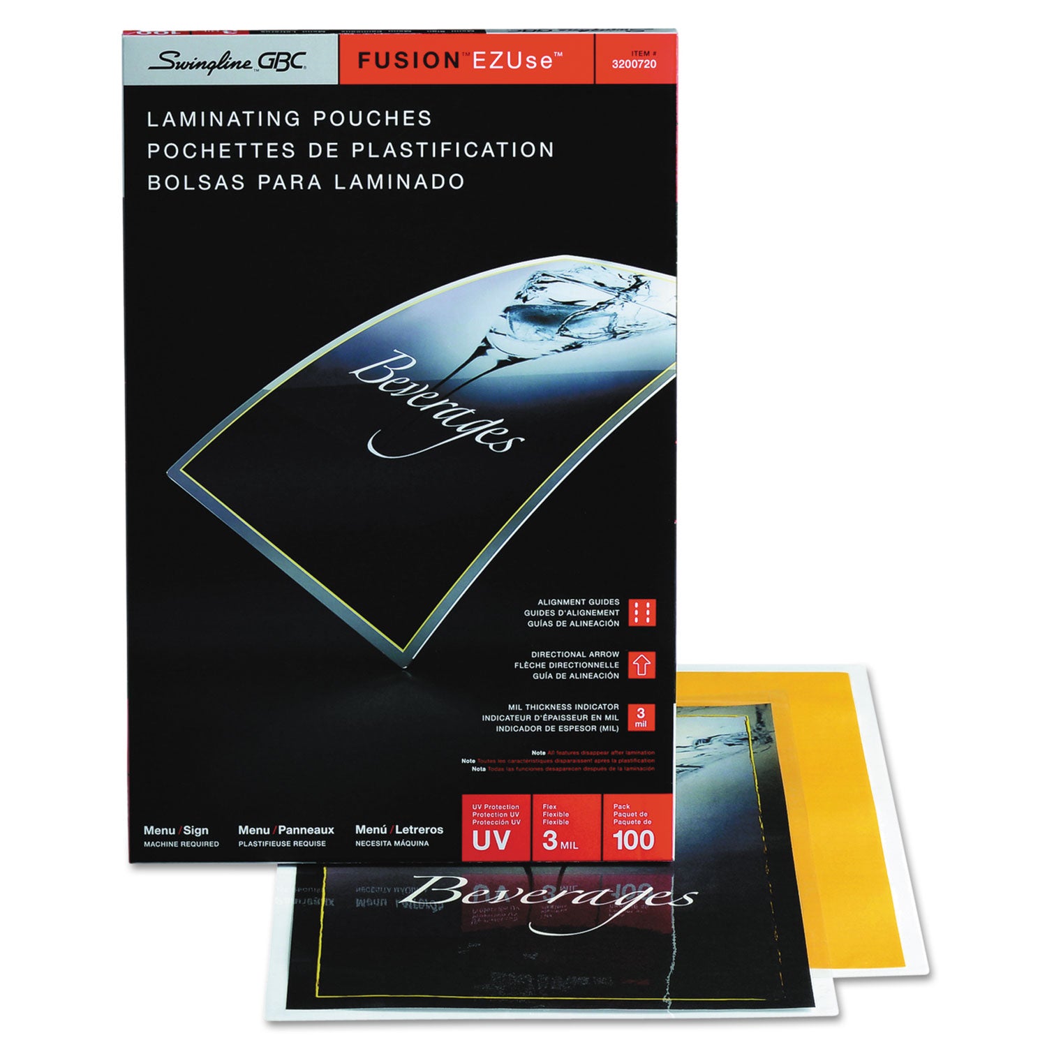 GBC Fusion EZUse Laminating Pouches - Sheet Size Supported: Menu - Laminating Pouch/Sheet Size: 3 mil Thickness - Glossy - for Document - UV Resistant, Durable, Fade Resistant - Clear - 100 / Box