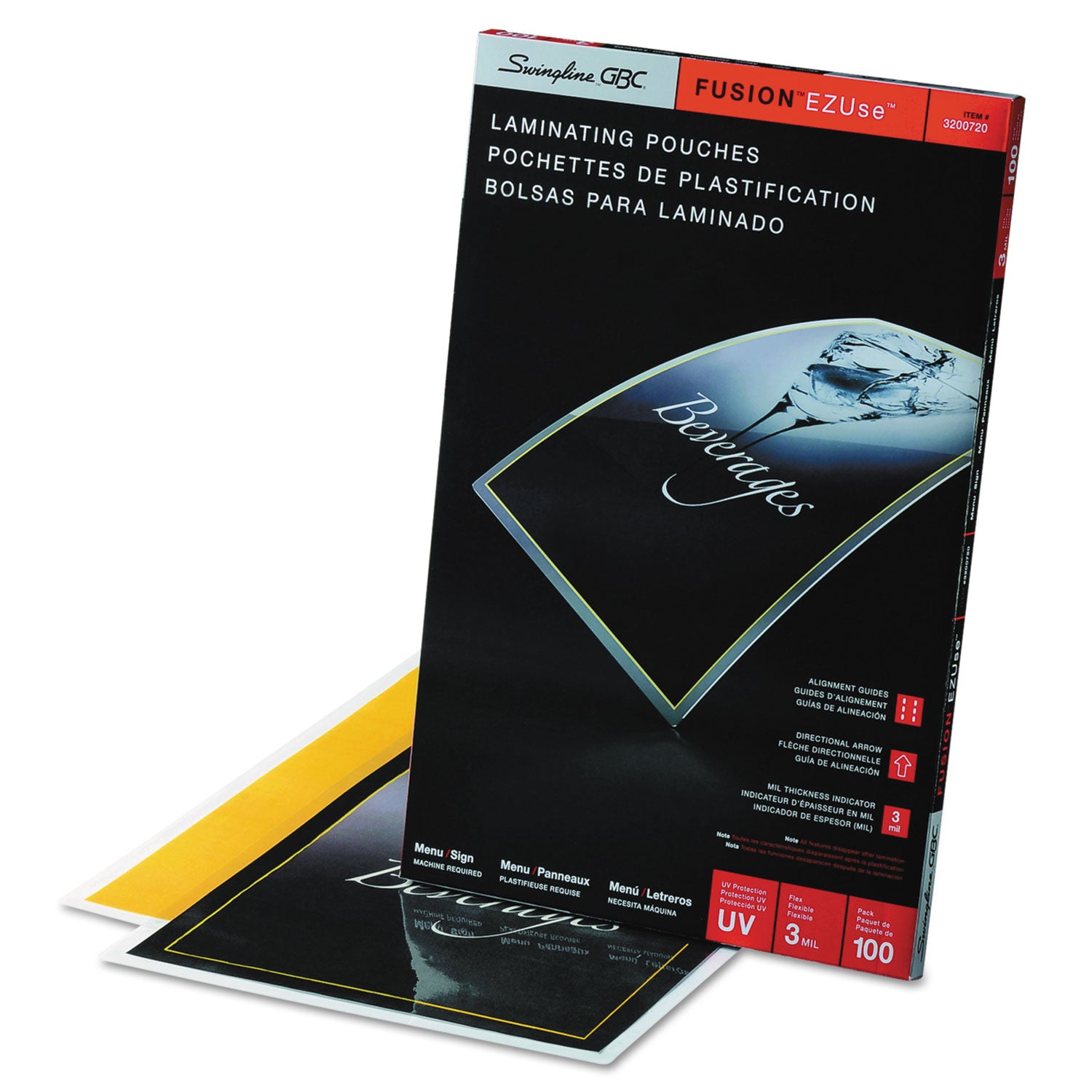 GBC Fusion EZUse Laminating Pouches - Sheet Size Supported: Menu - Laminating Pouch/Sheet Size: 3 mil Thickness - Glossy - for Document - UV Resistant, Durable, Fade Resistant - Clear - 100 / Box