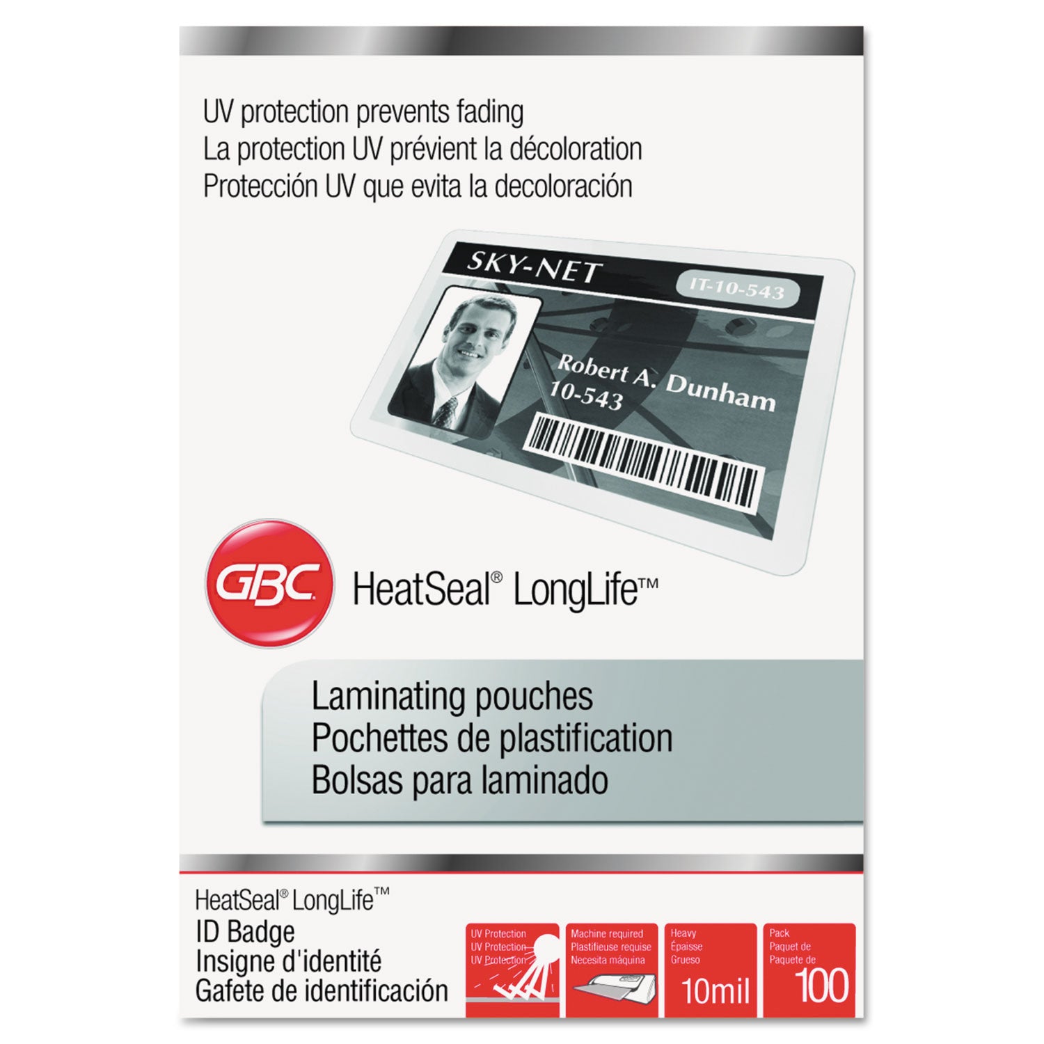 Laminating Pouch/Sheet Size: 2.56" Width x 3.75" Length x 10 mil Thickness - Glossy - for ID Badge, Document, Photo - UV Resistant, Non-yellowing, Fade Resistant - Clear - 100 / Box
