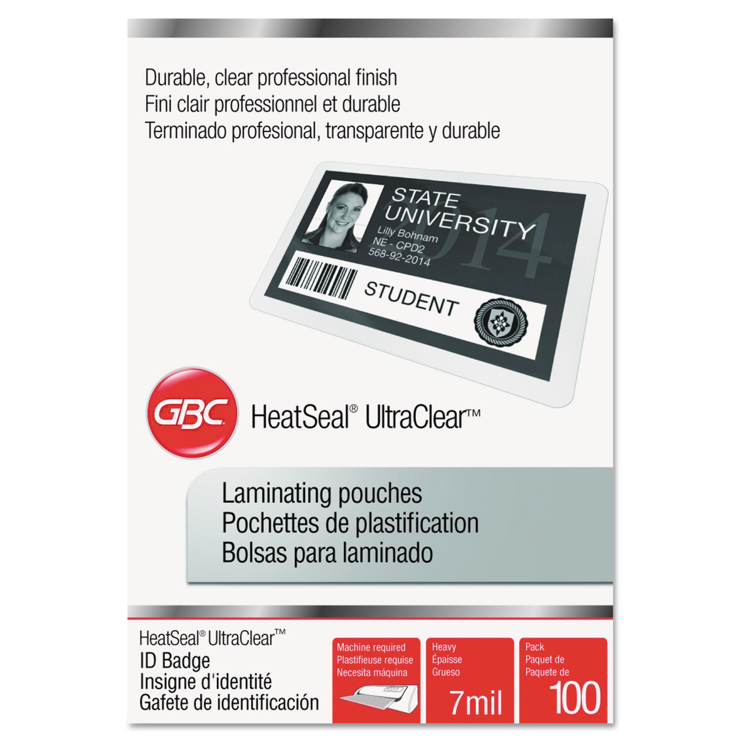 GBC UltraClear Thermal Laminating Pouches - Laminating Pouch/Sheet Size: 2.56" Width x 3.75" Length x 7 mil Thickness - Glossy - for ID Badge, Document, Photo - Clear - 100 / Box