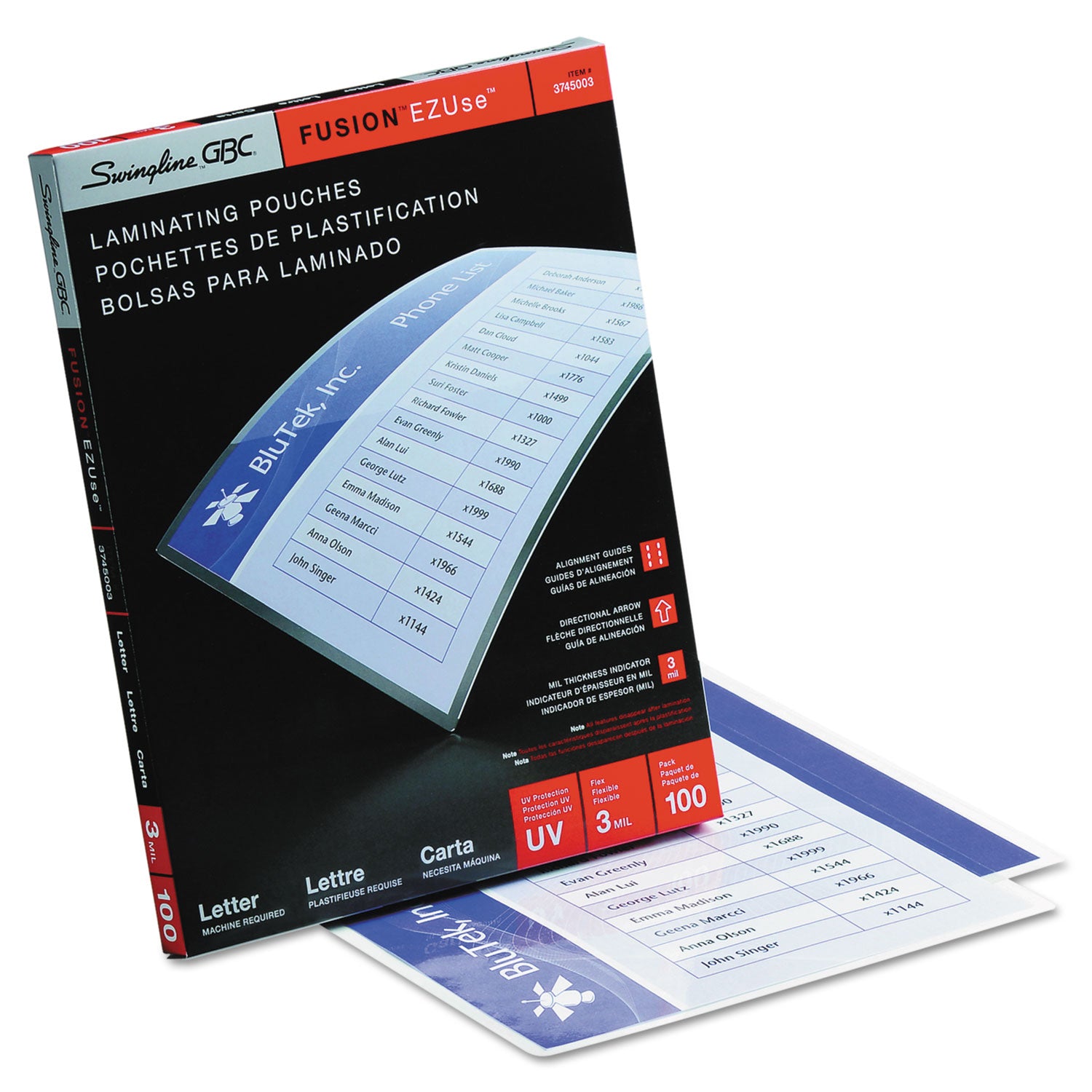 GBC Fusion EZUse Laminating Pouches - Sheet Size Supported: Letter 8.50" Width x 11" Length - Laminating Pouch/Sheet Size: 9" Width x 11.50" Length x 3 mil Thickness - Glossy - for Document - UV Resistant, Durable, Fade Resistant - Clear - 100 / Box
