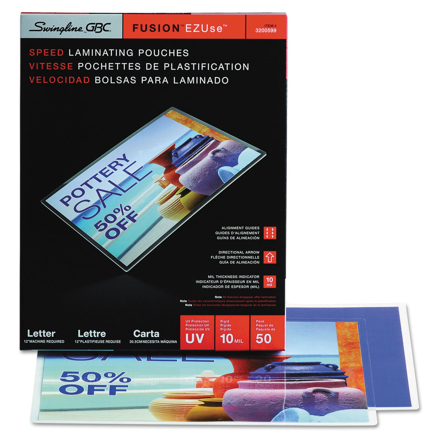 GBC Fusion EZUse Laminating Pouches - Sheet Size Supported: Letter - Laminating Pouch/Sheet Size: 8.50" Width x 11" Length x 10 mil Thickness - Glossy - for Document - UV Resistant, Fade Resistant - Clear - 50 / Box
