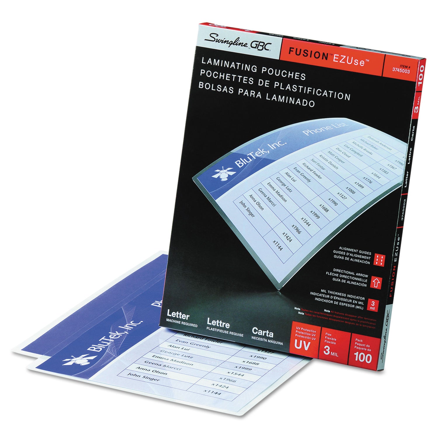 GBC Fusion EZUse Laminating Pouches - Sheet Size Supported: Letter 8.50" Width x 11" Length - Laminating Pouch/Sheet Size: 9" Width x 11.50" Length x 3 mil Thickness - Glossy - for Document - UV Resistant, Durable, Fade Resistant - Clear - 100 / Box