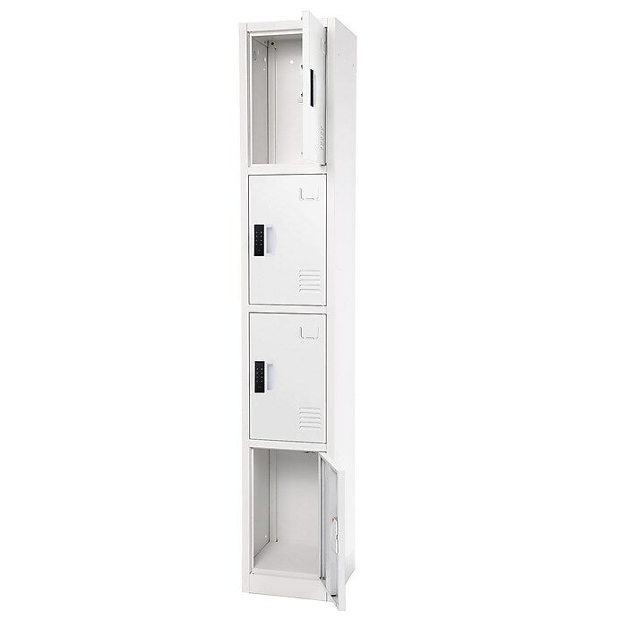 72" H x 12" W  4-Tier Steel Storage Locker with Digital Lock, White