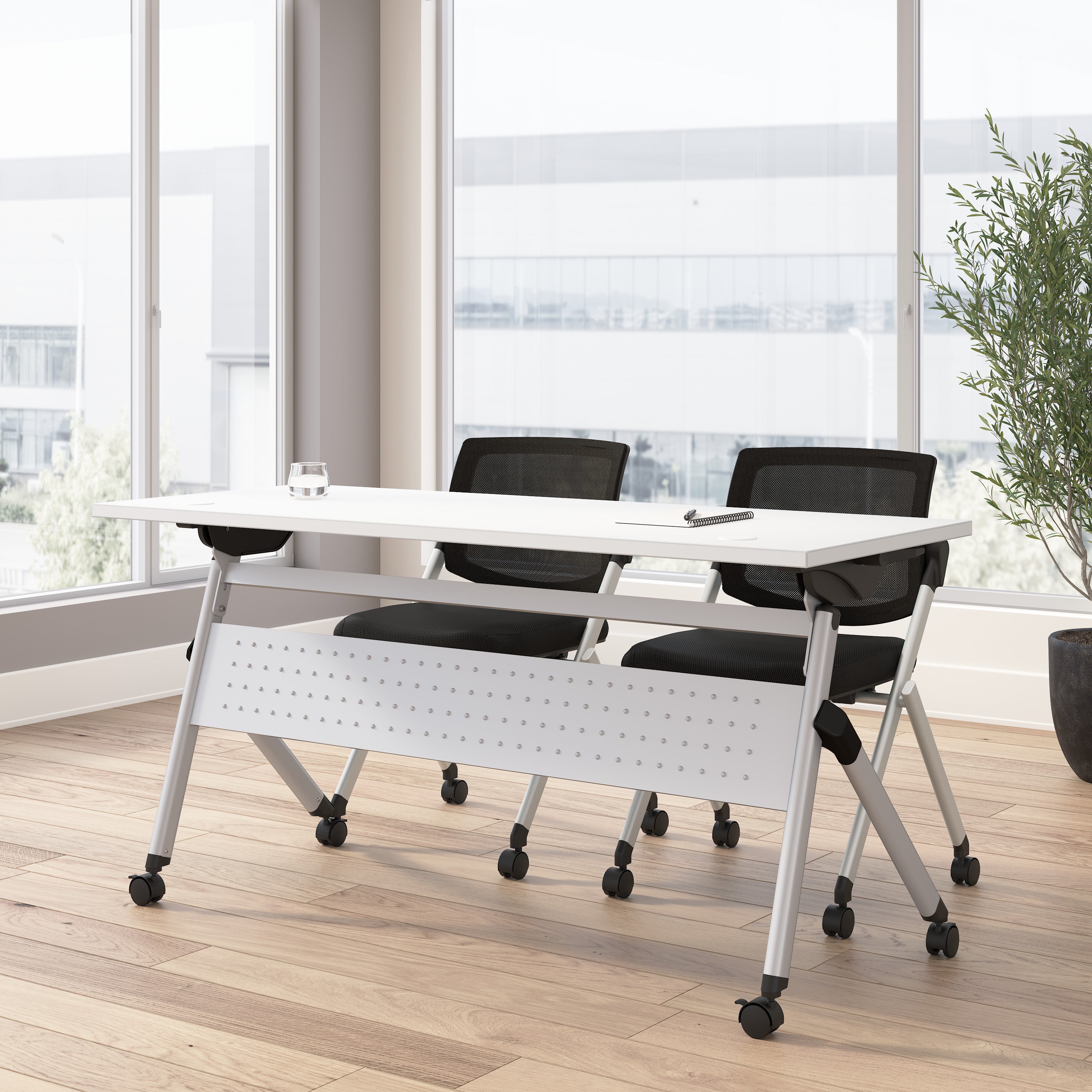 Bush Business Furniture Envision 60W Folding Training Table and 2 Folding Chairs in White - 59.45" Width x 23.54" Depth x 32.87" Height