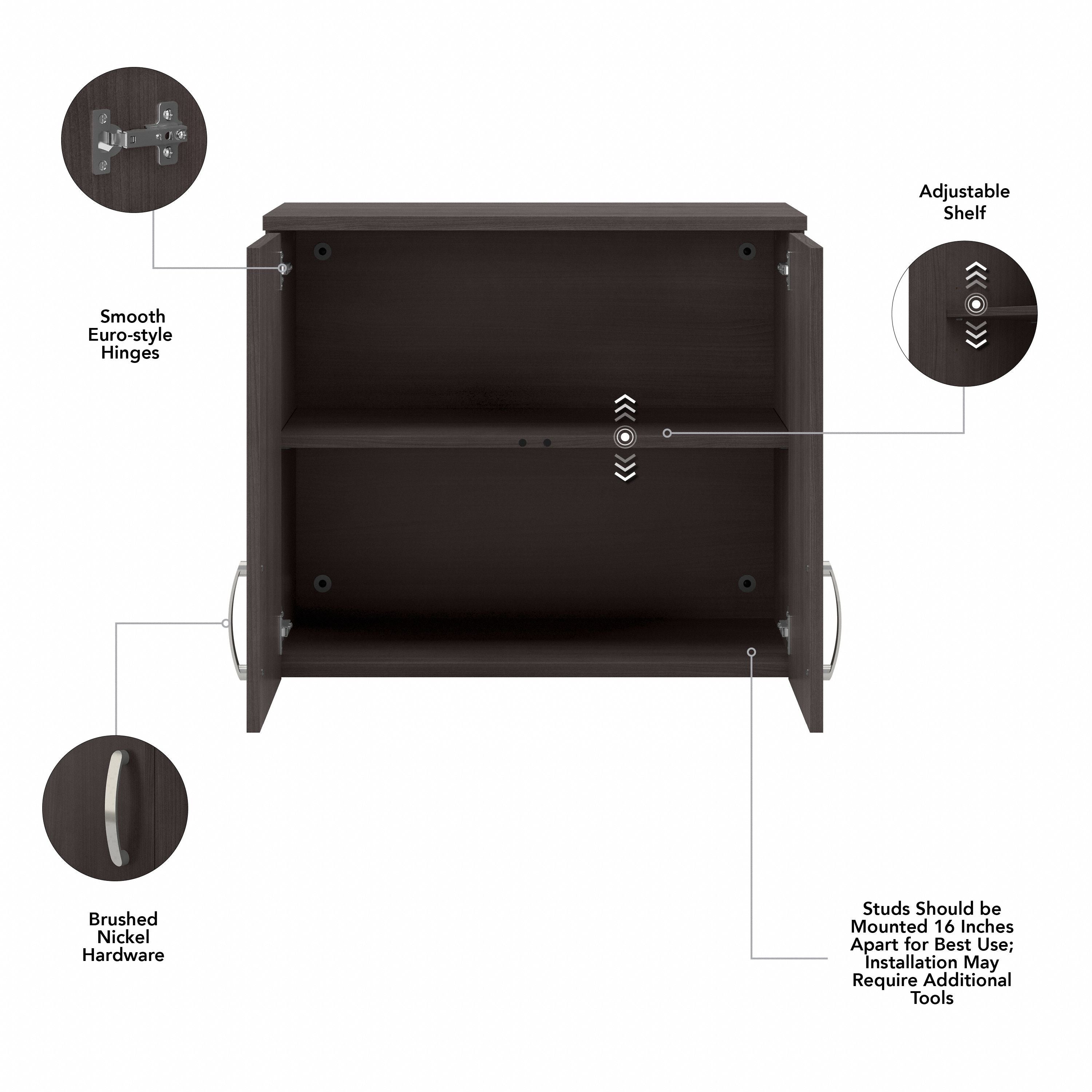 Bush Business Furniture Universal Wall Cabinet with Doors and Shelves in Storm Gray - 28.35" Width x 15.51" Depth x 24.17" Height