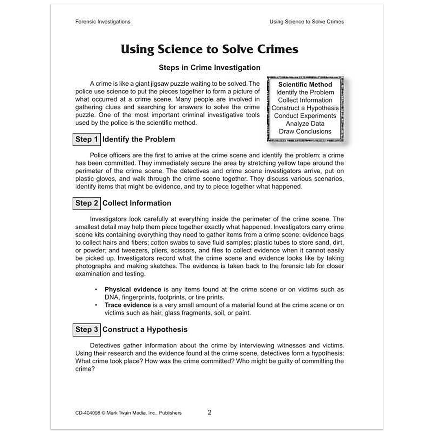 Forensic Investigations Resource Book, Grade 6-8, Paperback