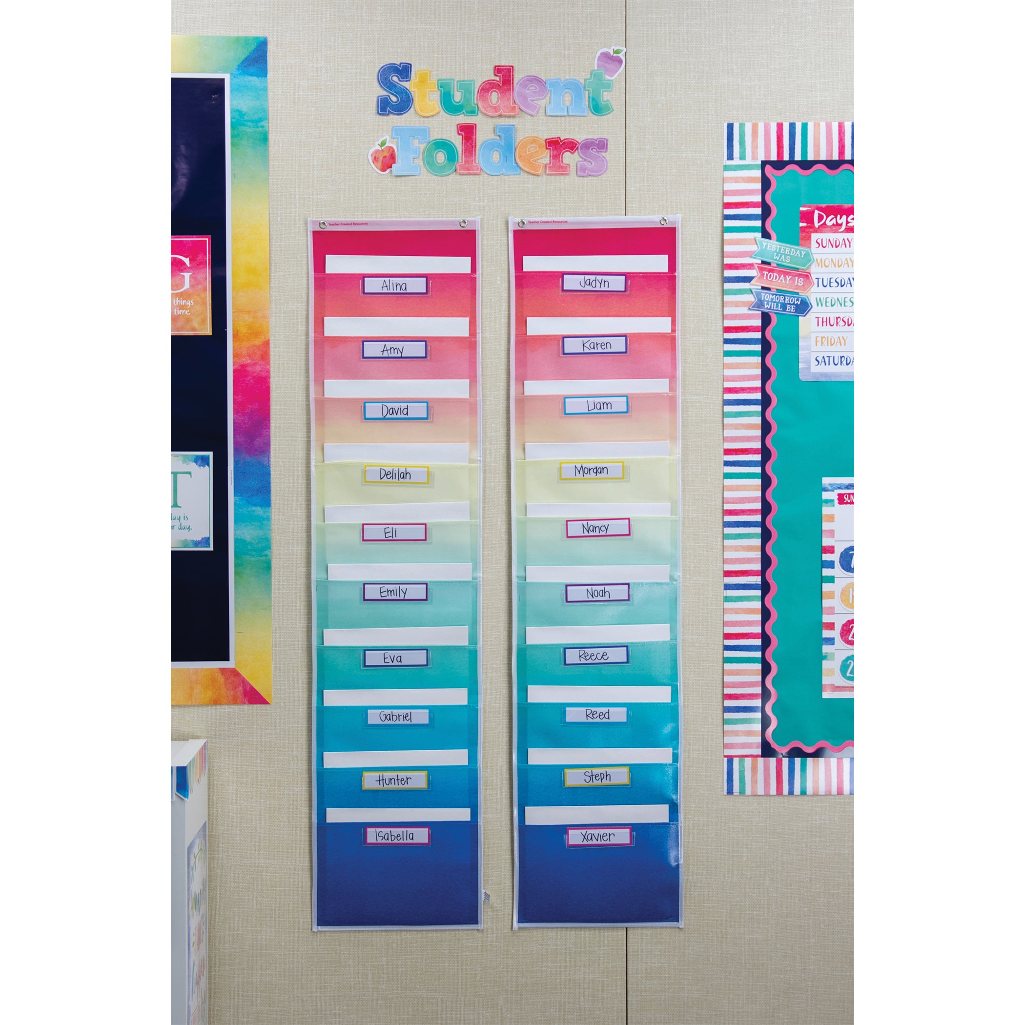 Watercolor 10 Pocket File Storage Pocket Chart (14" x 58")