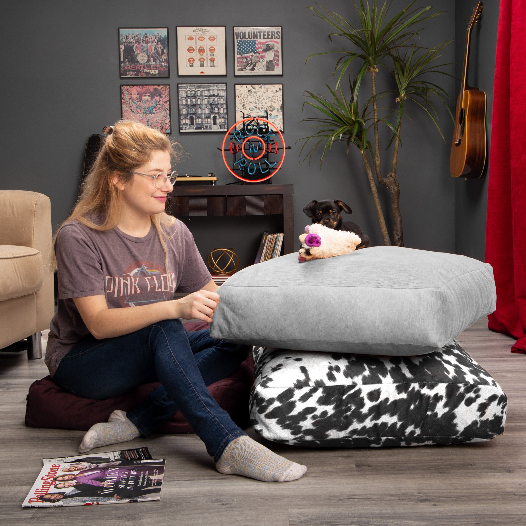 Jaxx Brio Large Décor Floor Pillow/Meditation Yoga Cushion, Plush Microvelvet, Ice