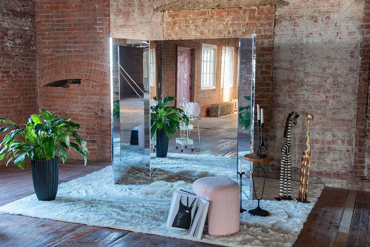 Glassless Mirror, Free-Standing, Triple Panel, 16" W x 48" H