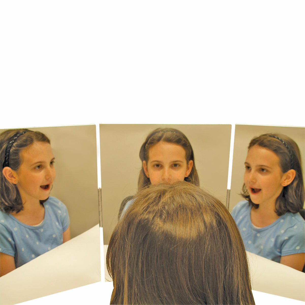 Glassless mirror, triple panel, 12" W x 16" H
