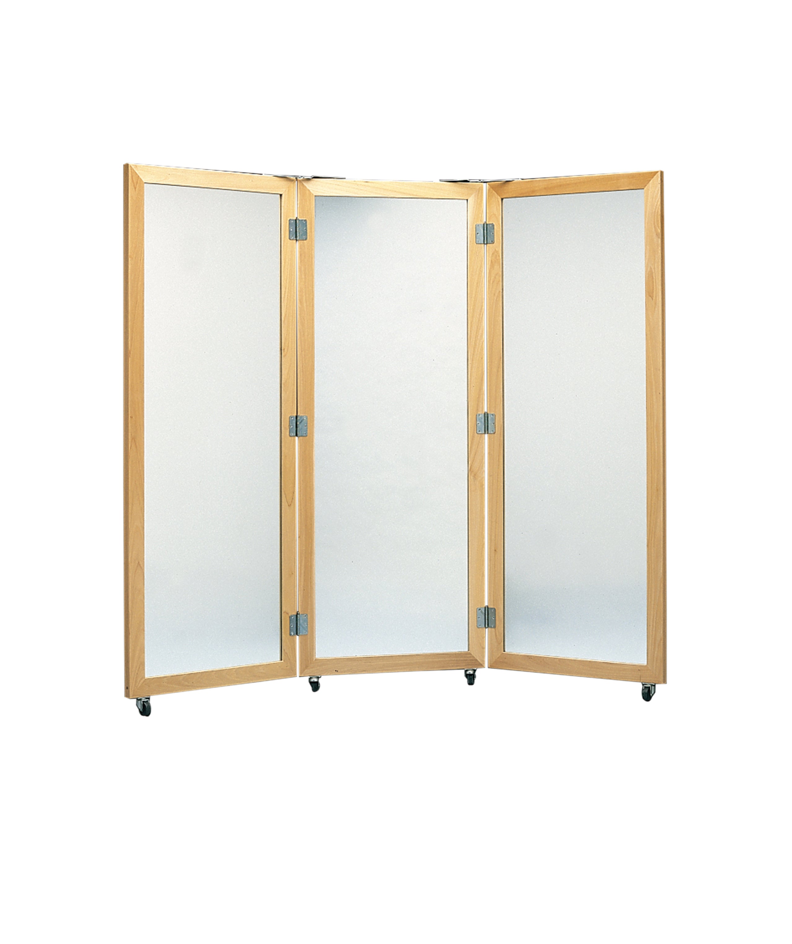 Glass mirror, mobile caster base, 3-panel mirror, 28" W x 75" H