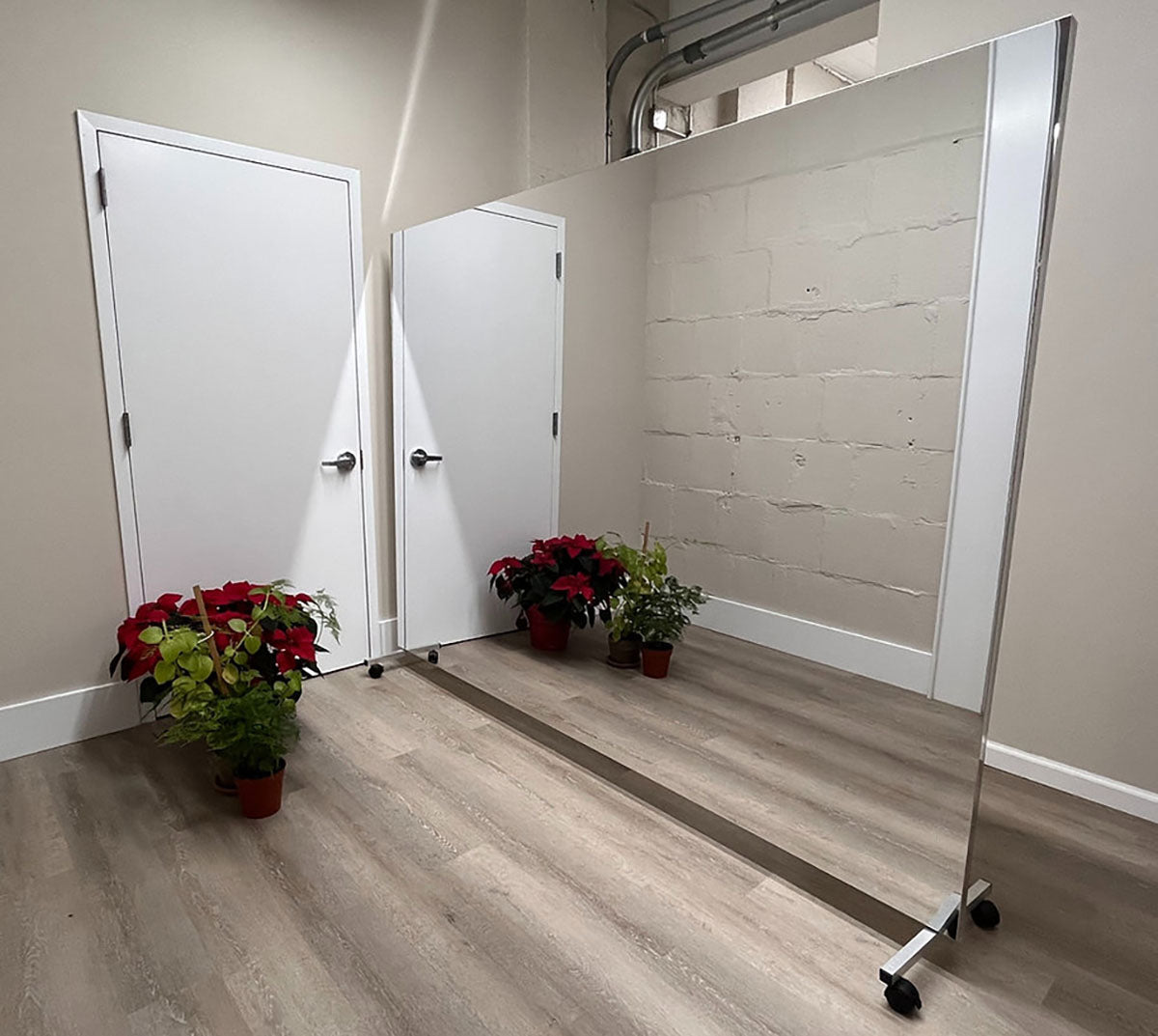 Glassless Mirror, Floor Stand and Corkboard Back Panel, 60" W x 96" H