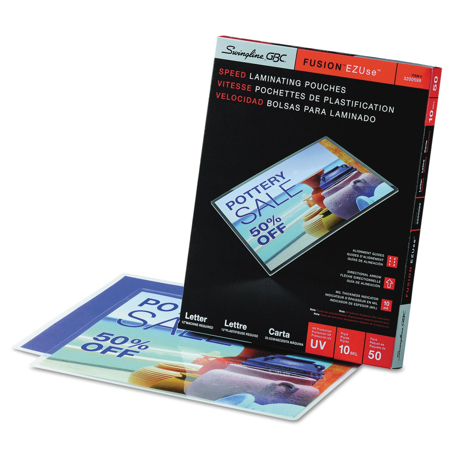 GBC Fusion EZUse Laminating Pouches - Sheet Size Supported: Letter - Laminating Pouch/Sheet Size: 8.50" Width x 11" Length x 10 mil Thickness - Glossy - for Document - UV Resistant, Fade Resistant - Clear - 50 / Box