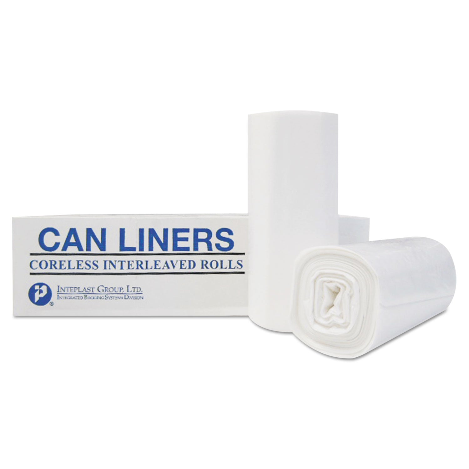 Low-Density Commercial Can Liners, 60 gal, 0.7 mil, 38" x 58", White, Interleaved Roll, 25 Bags/Roll, 4 Rolls/Carton