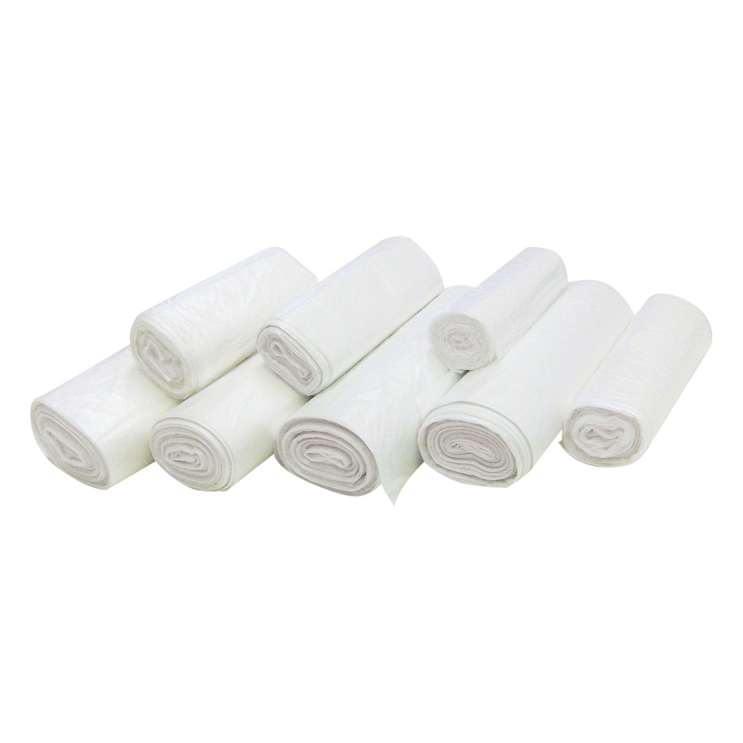 High-Density Commercial Can Liners, 7 gal, 6 mic, 20" x 22", Clear, Perforated Roll, 50 Bags/Roll, 40 Rolls/Carton