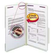 Smead 2/5 Tab Cut Legal Recycled Fastener Folder - 8 1/2" x 14" - 2" Expansion - 2 x 2S Fastener(s) - 2" for Folder - Top Tab Location - Right of Center Tab Position - 25 pt. - Pressboard - Gray, Green - 100% Recycled - 25 / Box