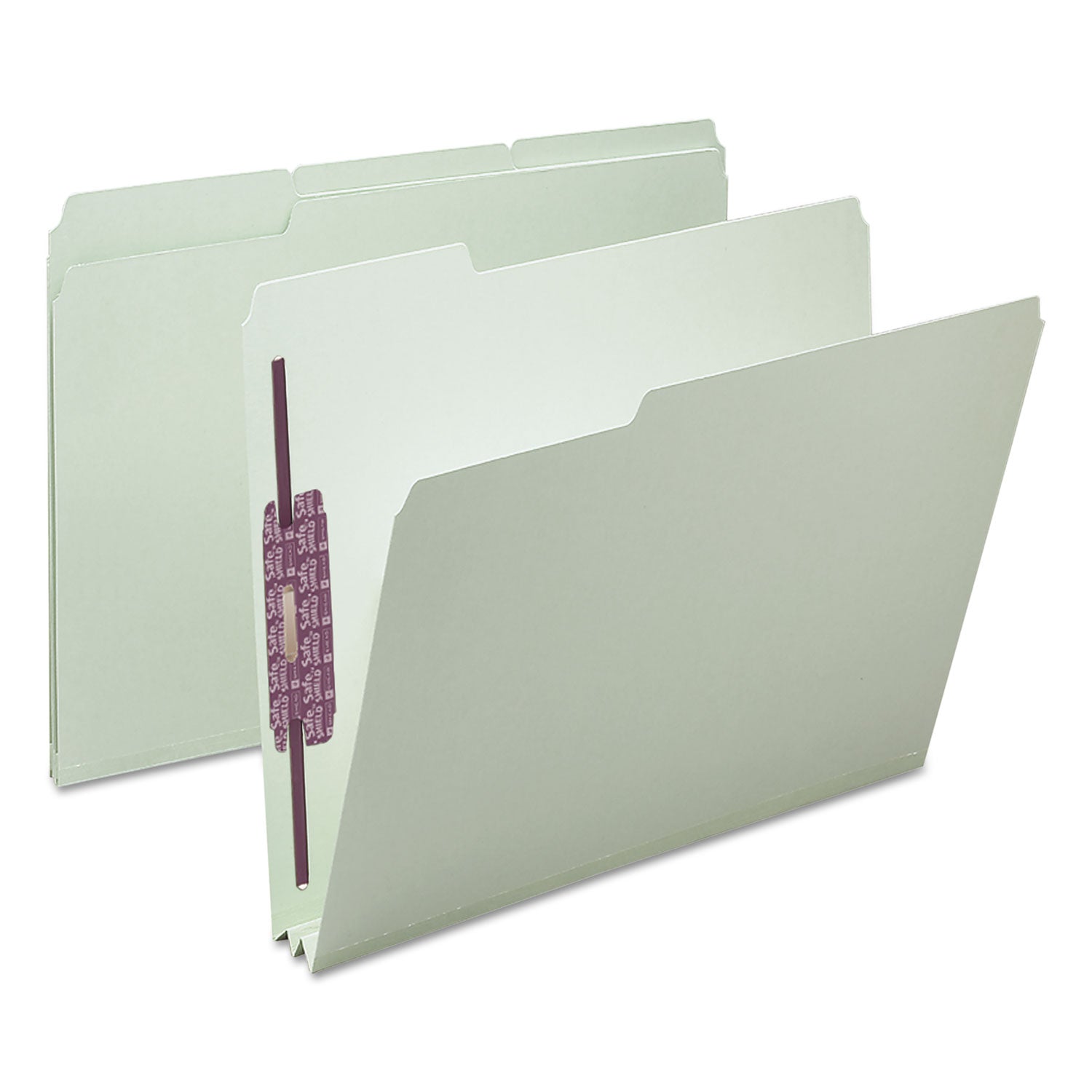 Smead 1/3 Tab Cut Letter Recycled Fastener Folder - 8 1/2" x 11" - 2" Expansion - 2 x 2S Fastener(s) - 2" for Folder - Top Tab Location - Assorted Tab Position - 25 pt. - Pressboard - Gray/Green - 100% Recycled - 25 / Box