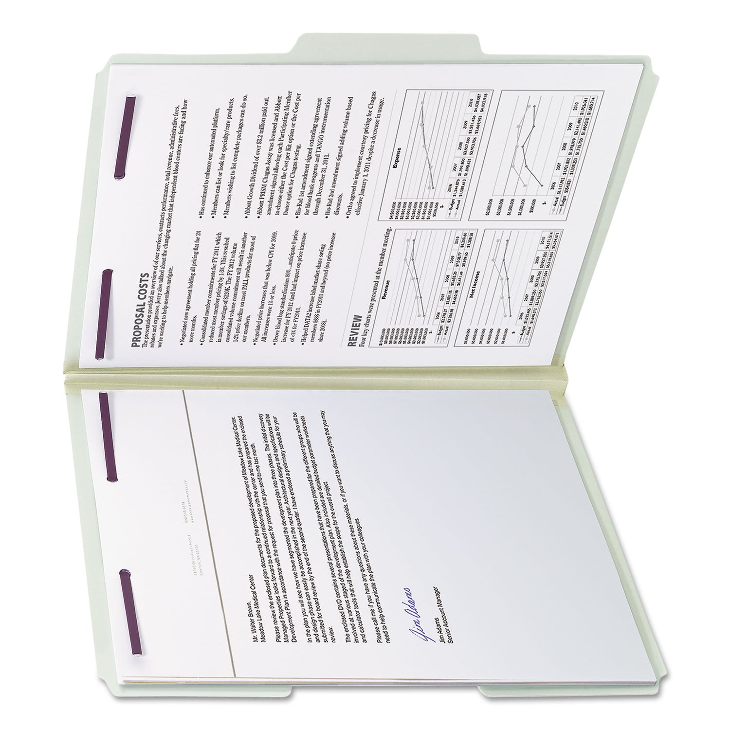 Smead 1/3 Tab Cut Letter Recycled Fastener Folder - 8 1/2" x 11" - 1" Expansion - 2 x 2S Fastener(s) - 2" for Folder - Top Tab Location - Assorted Tab Position - 25 pt. - Pressboard - Gray, Green - 100% Recycled - 25 / Box