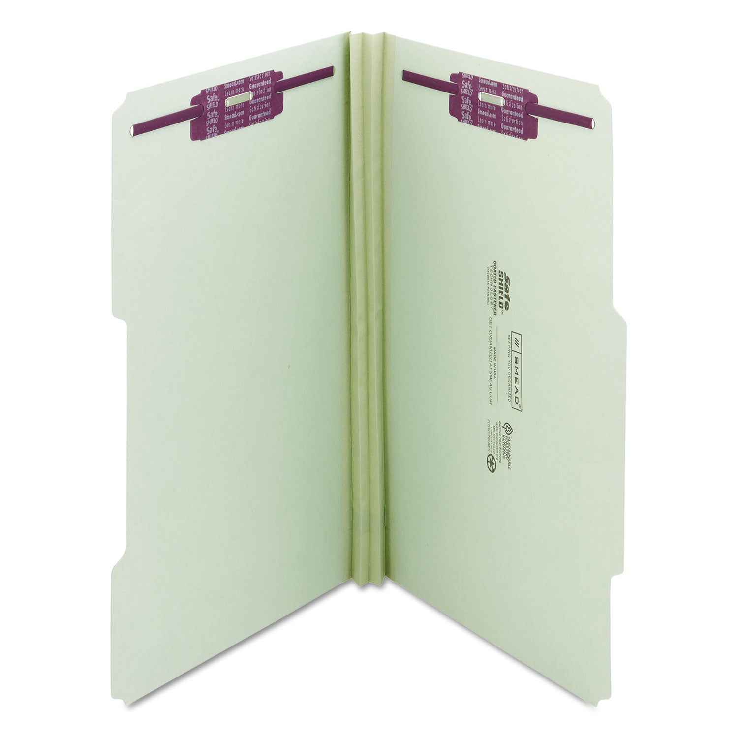 Smead 2/5 Tab Cut Legal Recycled Fastener Folder - 8 1/2" x 14" - 2" Expansion - 2 x 2S Fastener(s) - 2" for Folder - Top Tab Location - Right of Center Tab Position - 25 pt. - Pressboard - Gray, Green - 100% Recycled - 25 / Box