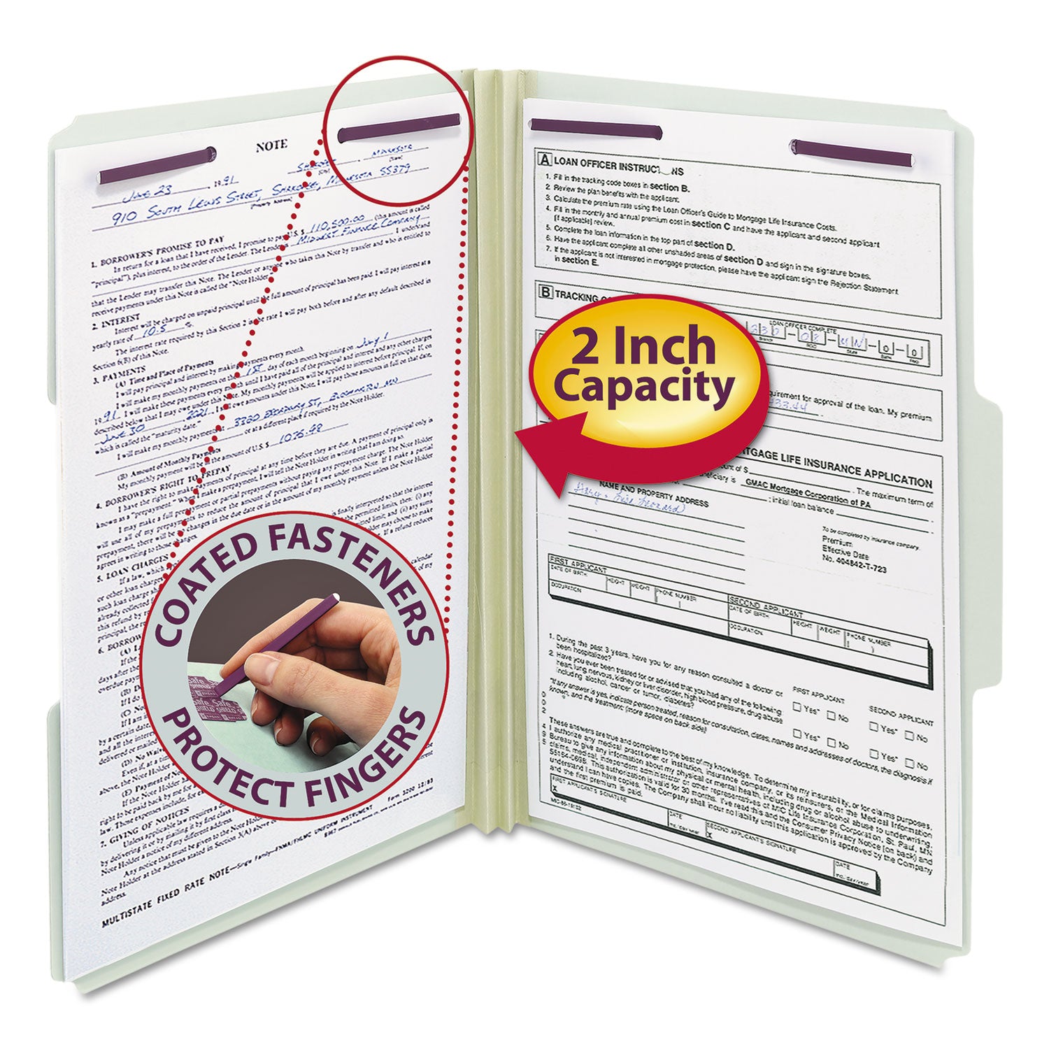 Smead 1/3 Tab Cut Legal Recycled Fastener Folder - 8 1/2" x 14" - 2" Expansion - 2 x 2S Fastener(s) - 2" for Folder - Top Tab Location - Assorted Tab Position - 25 pt. - Pressboard - Gray, Green - 100% Recycled - 25 / Box