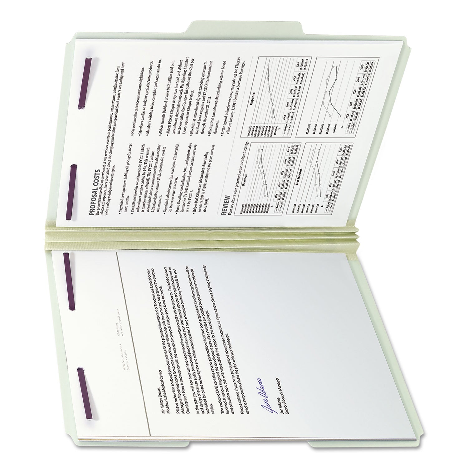 Smead 1/3 Tab Cut Letter Recycled Fastener Folder - 8 1/2" x 11" - 3" Expansion - 2 x 2S Fastener(s) - 2" for Folder - Top Tab Location - Assorted Tab Position - 25 pt. - Pressboard - Gray, Green - 100% Recycled - 25 / Box