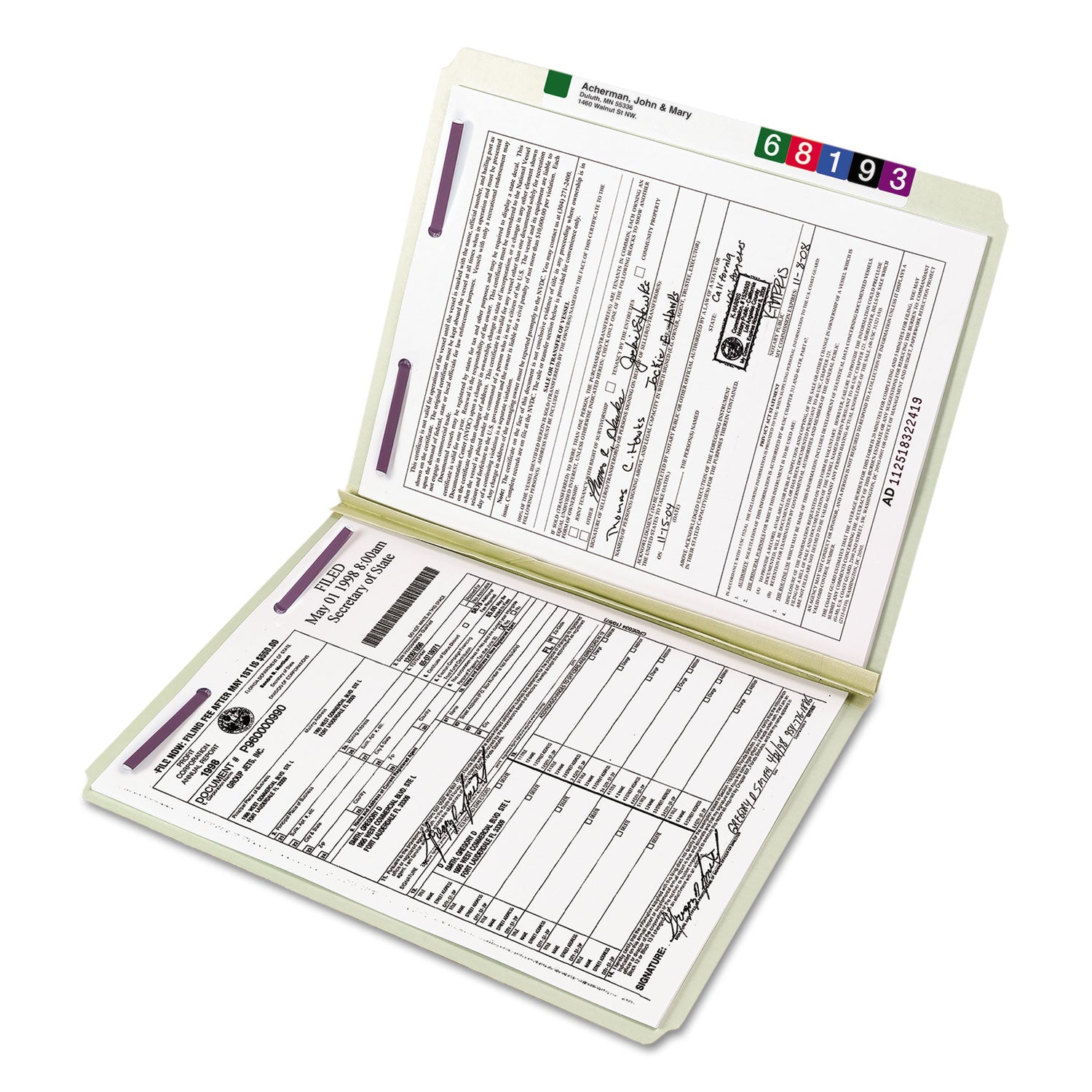 Smead Straight Tab Cut Letter Recycled Fastener Folder - 8 1/2" x 11" - 2" Expansion - 2 x 2S Fastener(s) - 2" for Folder - 25 pt. - Pressboard - Gray/Green - 100% Recycled - 25 / Box