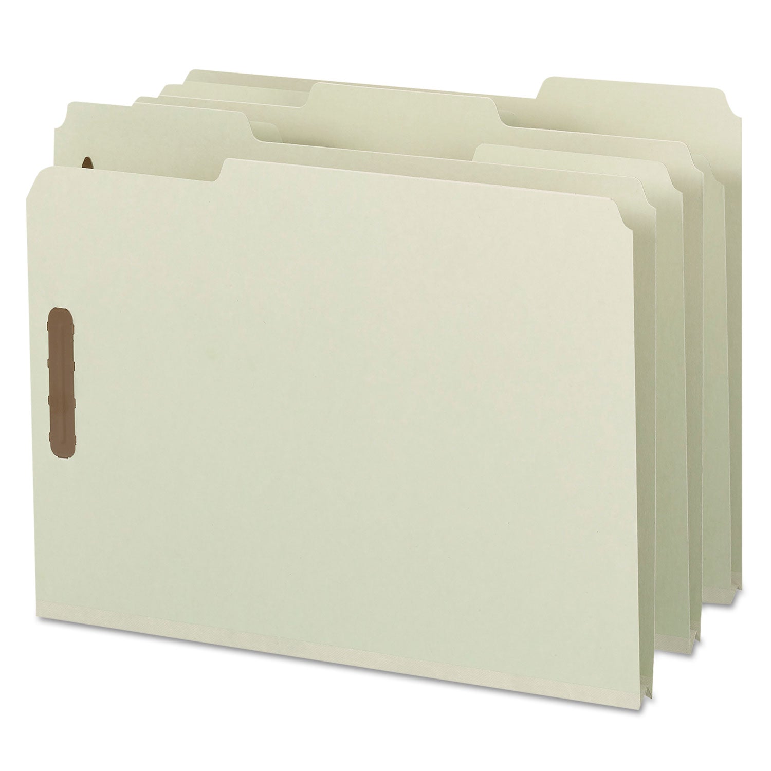 Smead 1/3 Tab Cut Letter Size Recycled Fastener Folders, 8.5" x 11", 1" Expansion, 2 x 2" Fasteners, Assorted Top Tabs, Pressboard, Gray/Green, Tear Resistant Gusset, 25/Box
