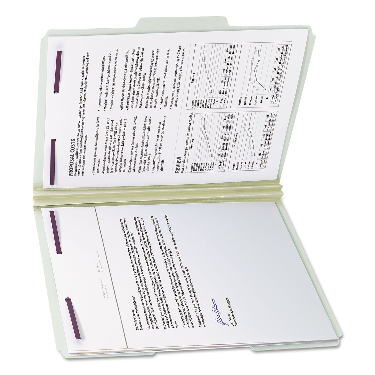 Smead 1/3 Tab Cut Letter Recycled Fastener Folder - 8 1/2" x 11" - 2" Expansion - 2 x 2S Fastener(s) - 2" for Folder - Top Tab Location - Assorted Tab Position - 25 pt. - Pressboard - Gray/Green - 100% Recycled - 25 / Box