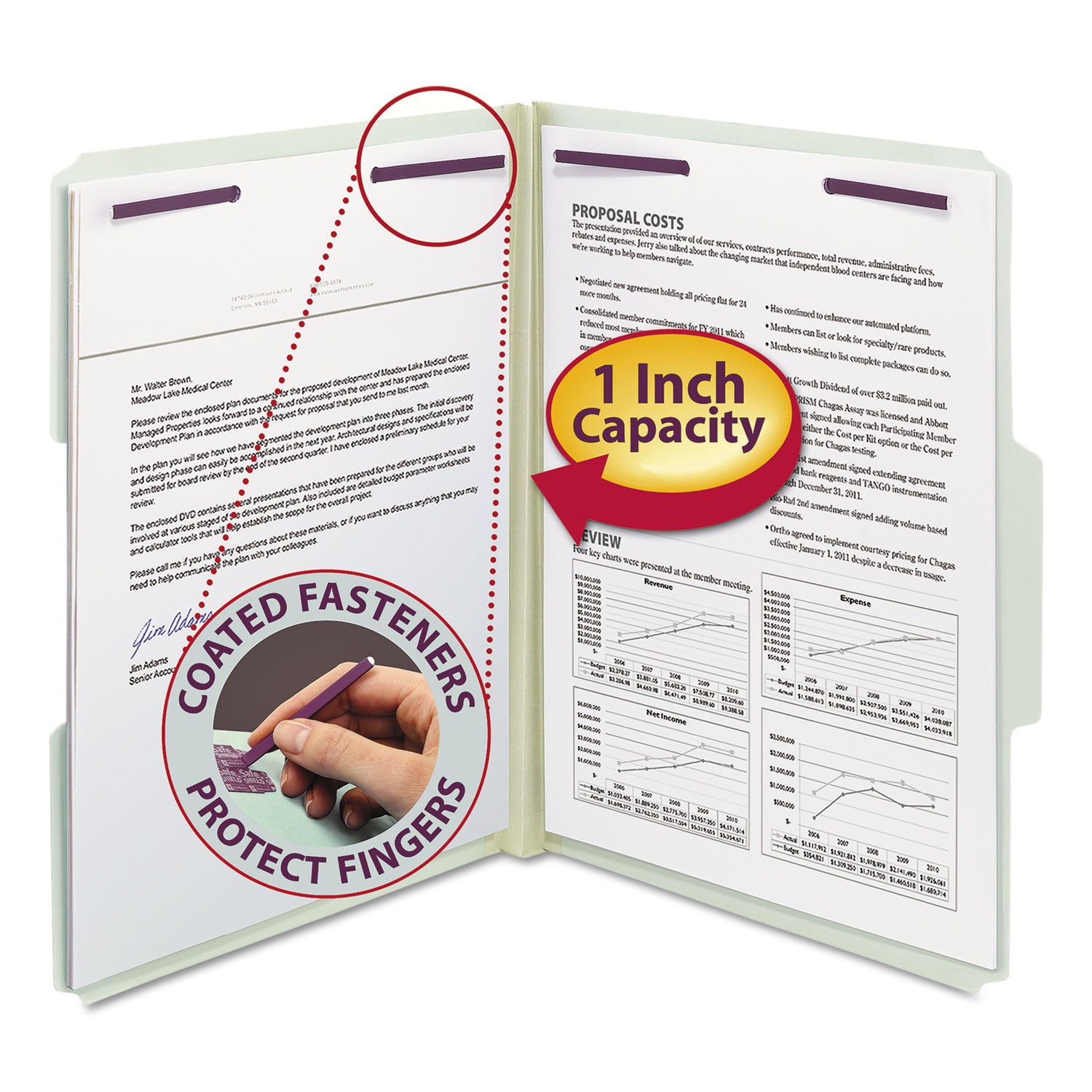 Smead 1/3 Tab Cut Letter Recycled Fastener Folder - 8 1/2" x 11" - 1" Expansion - 2 x 2S Fastener(s) - 2" for Folder - Top Tab Location - Assorted Tab Position - 25 pt. - Pressboard - Gray, Green - 100% Recycled - 25 / Box