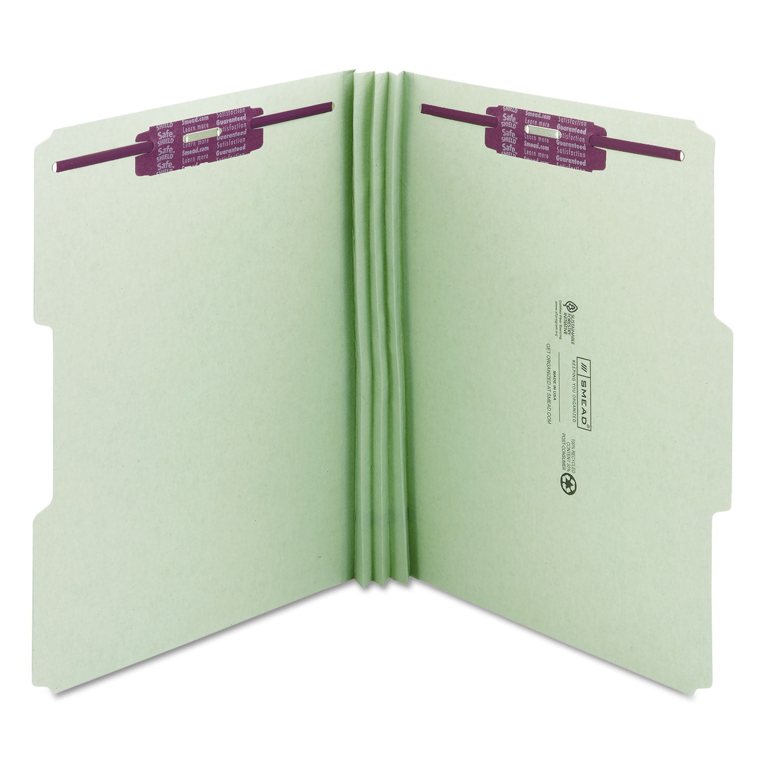 Smead 1/3 Tab Cut Letter Recycled Fastener Folder - 8 1/2" x 11" - 3" Expansion - 2 x 2S Fastener(s) - 2" for Folder - Top Tab Location - Assorted Tab Position - 25 pt. - Pressboard - Gray, Green - 100% Recycled - 25 / Box