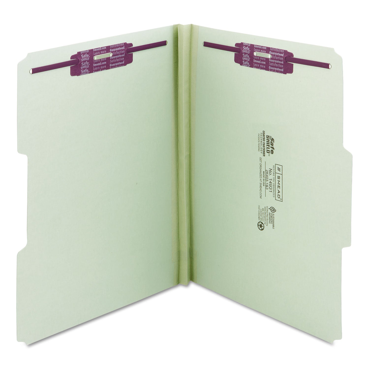 Smead 1/3 Tab Cut Letter Recycled Fastener Folder - 8 1/2" x 11" - 1" Expansion - 2 x 2S Fastener(s) - 2" for Folder - Top Tab Location - Assorted Tab Position - 25 pt. - Pressboard - Gray, Green - 100% Recycled - 25 / Box