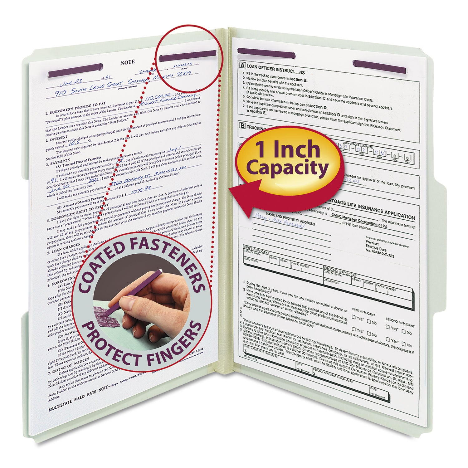 Smead 1/3 Tab Cut Legal Recycled Fastener Folder - 8 1/2" x 14" - 1" Expansion - 2 x 2S Fastener(s) - 2" for Folder - Top Tab Location - Assorted Tab Position - 25 pt. - Pressboard - Gray, Green - 100% Recycled - 25 / Box