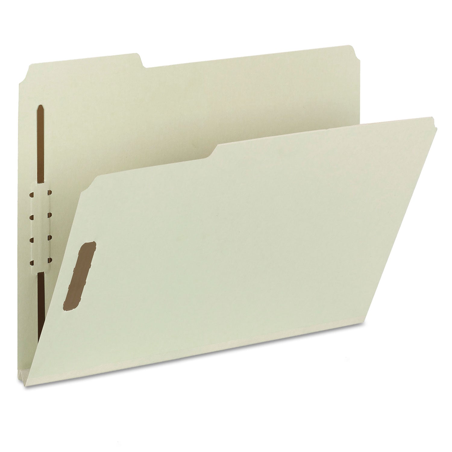 Smead 1/3 Tab Cut Letter Size Recycled Fastener Folders, 8.5" x 11", 1" Expansion, 2 x 2" Fasteners, Assorted Top Tabs, Pressboard, Gray/Green, Tear Resistant Gusset, 25/Box