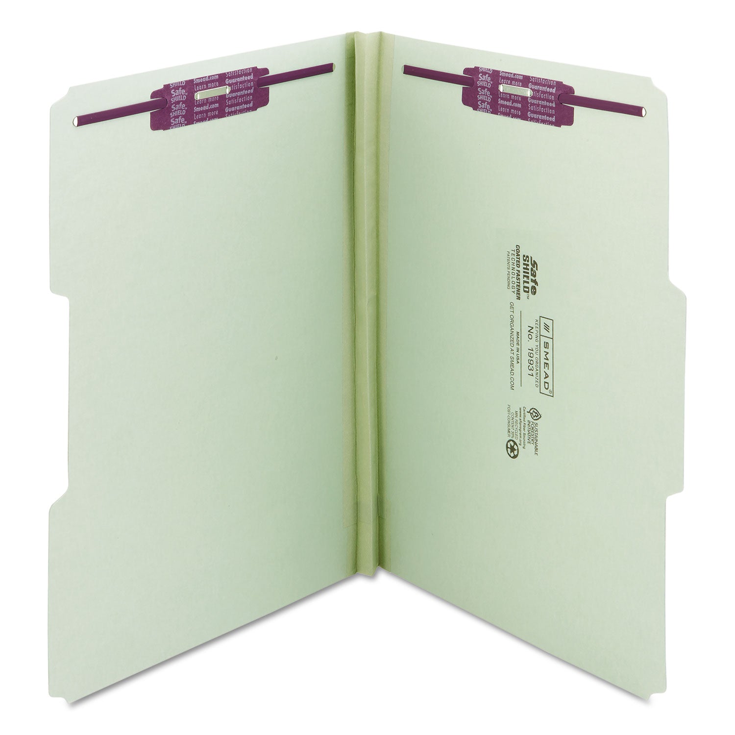 Smead 1/3 Tab Cut Legal Recycled Fastener Folder - 8 1/2" x 14" - 1" Expansion - 2 x 2S Fastener(s) - 2" for Folder - Top Tab Location - Assorted Tab Position - 25 pt. - Pressboard - Gray, Green - 100% Recycled - 25 / Box