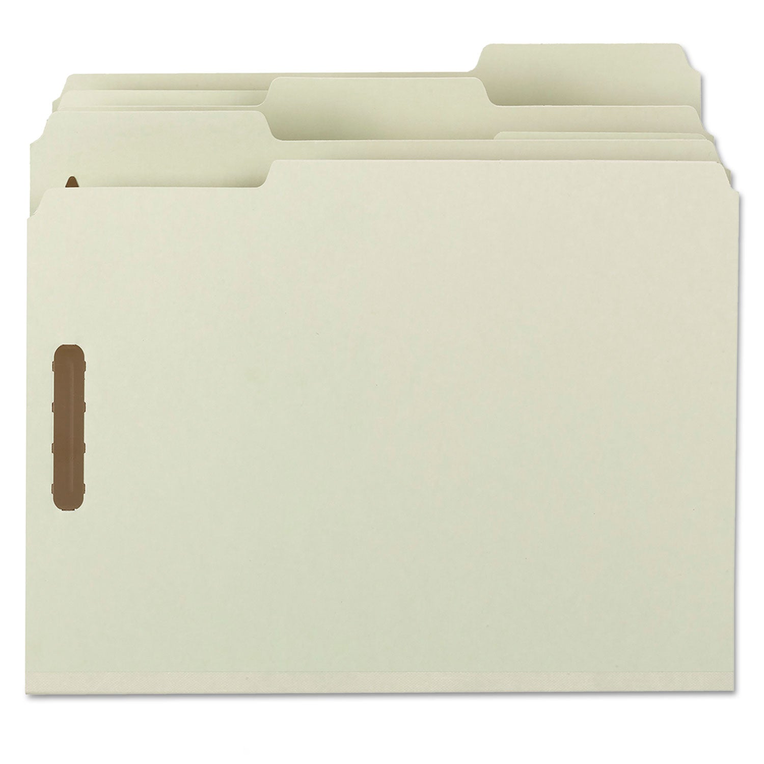 Smead 1/3 Tab Cut Letter Size Recycled Fastener Folders, 8.5" x 11", 1" Expansion, 2 x 2" Fasteners, Assorted Top Tabs, Pressboard, Gray/Green, Tear Resistant Gusset, 25/Box