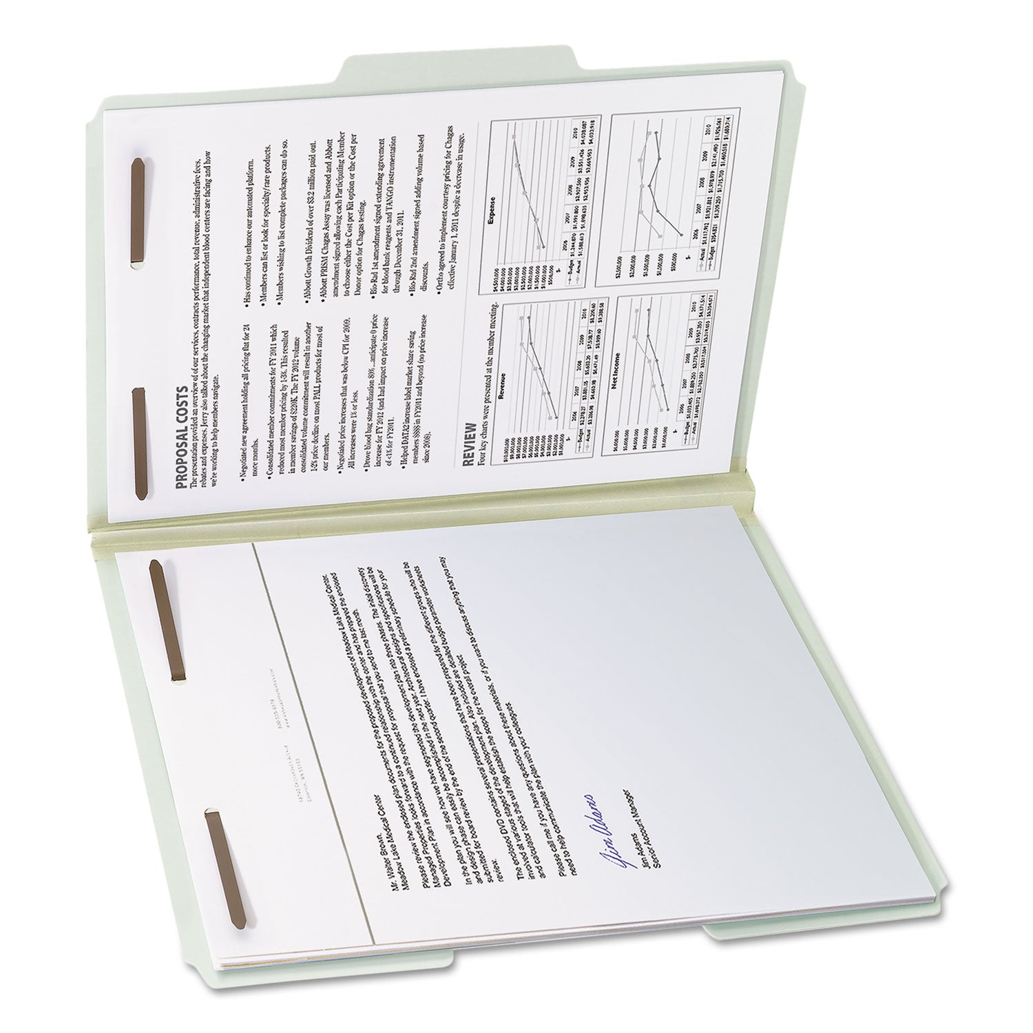 Smead 1/3 Tab Cut Letter Size Recycled Fastener Folders, 8.5" x 11", 1" Expansion, 2 x 2" Fasteners, Assorted Top Tabs, Pressboard, Gray/Green, Tear Resistant Gusset, 25/Box