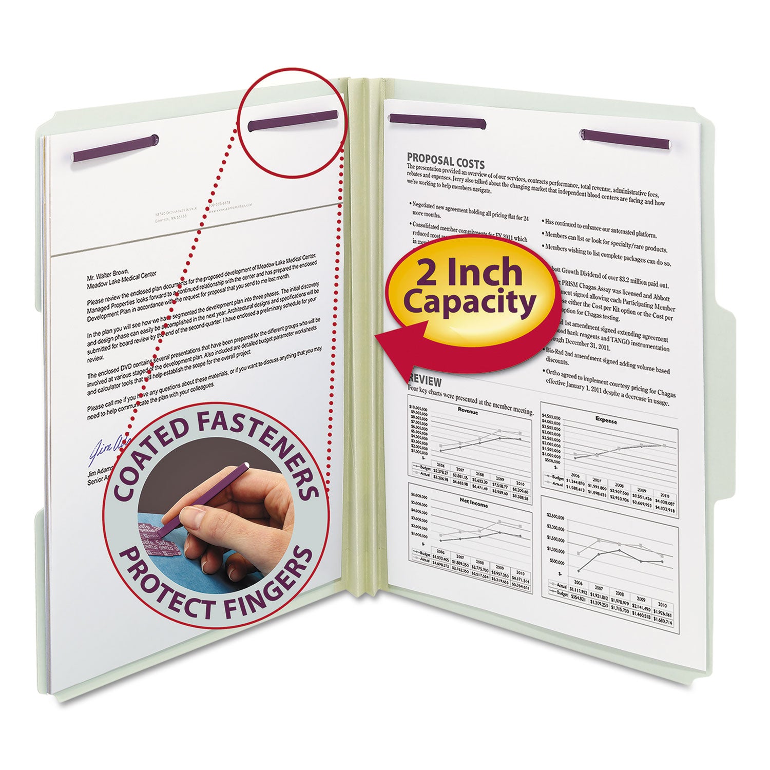 Smead 1/3 Tab Cut Letter Recycled Fastener Folder - 8 1/2" x 11" - 2" Expansion - 2 x 2S Fastener(s) - 2" for Folder - Top Tab Location - Assorted Tab Position - 25 pt. - Pressboard - Gray/Green - 100% Recycled - 25 / Box