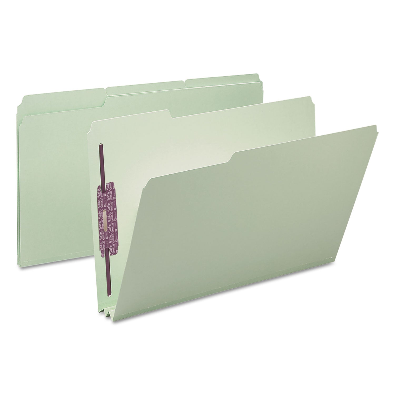 Smead 1/3 Tab Cut Legal Recycled Fastener Folder - 8 1/2" x 14" - 2" Expansion - 2 x 2S Fastener(s) - 2" for Folder - Top Tab Location - Assorted Tab Position - 25 pt. - Pressboard - Gray, Green - 100% Recycled - 25 / Box