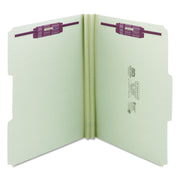 Smead 1/3 Tab Cut Letter Recycled Fastener Folder - 8 1/2" x 11" - 2" Expansion - 2 x 2S Fastener(s) - 2" for Folder - Top Tab Location - Assorted Tab Position - 25 pt. - Pressboard - Gray/Green - 100% Recycled - 25 / Box