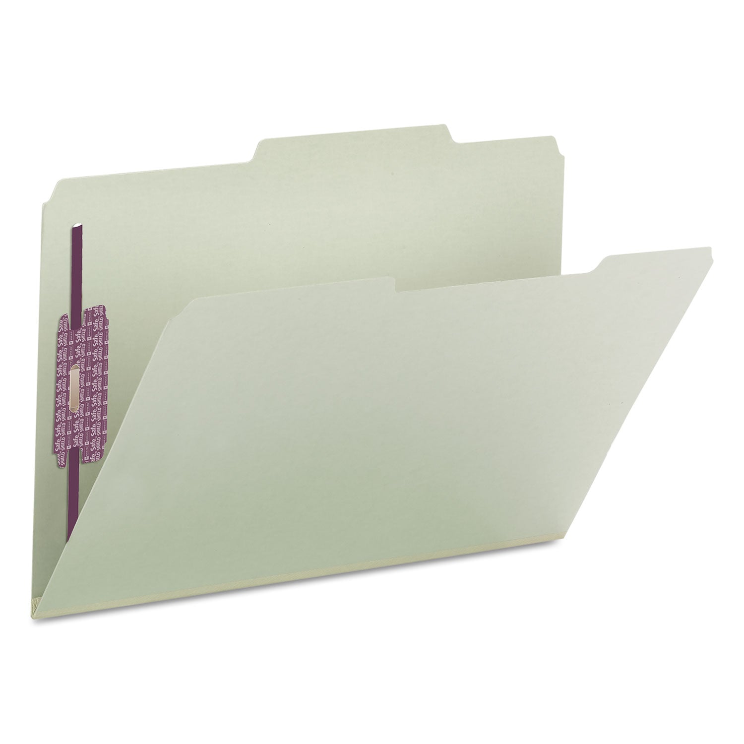 Smead 2/5 Tab Cut Legal Recycled Fastener Folder - 8 1/2" x 14" - 2" Expansion - 2 x 2S Fastener(s) - 2" for Folder - Top Tab Location - Right of Center Tab Position - 25 pt. - Pressboard - Gray, Green - 100% Recycled - 25 / Box