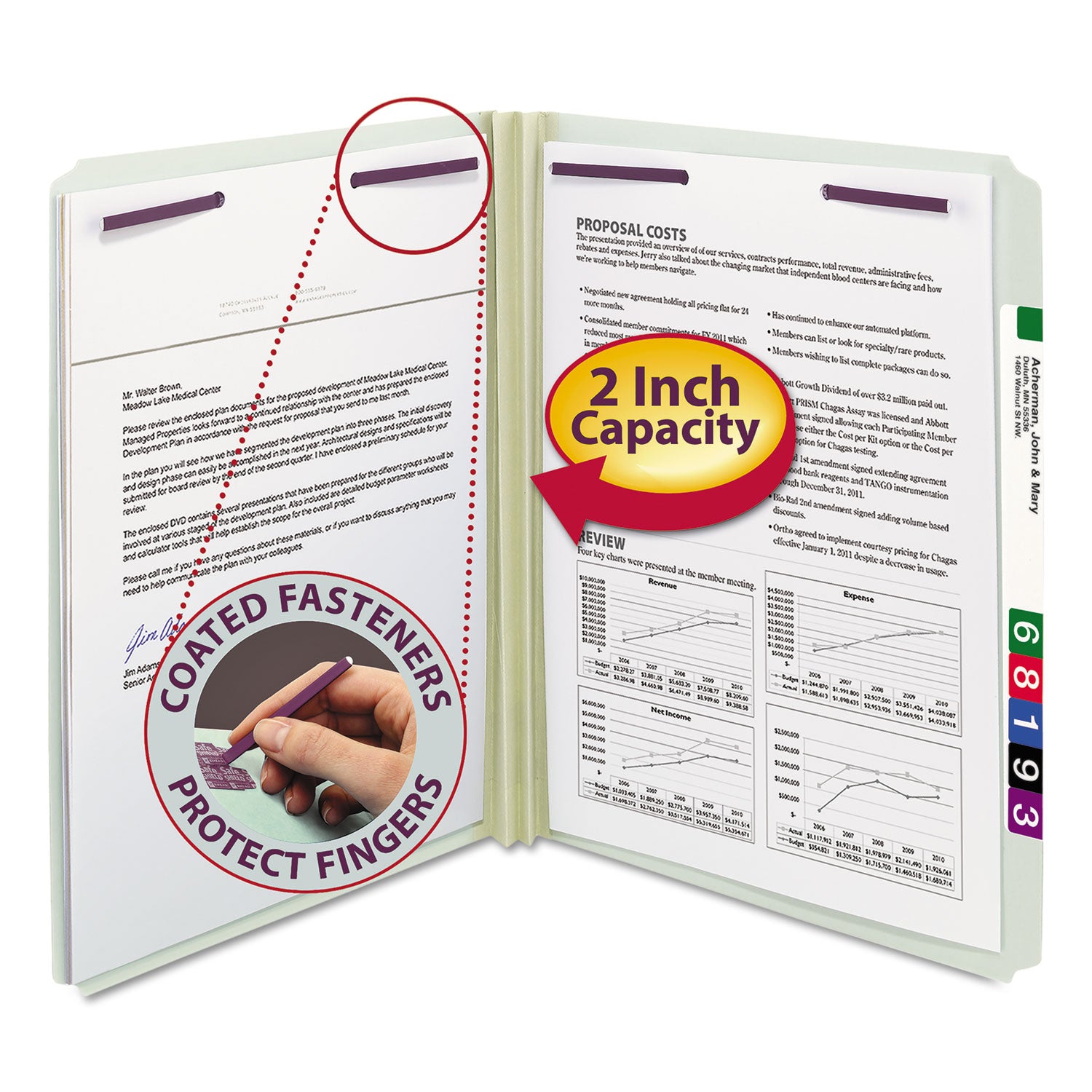 Smead Straight Tab Cut Letter Recycled Fastener Folder - 8 1/2" x 11" - 2" Expansion - 2 x 2S Fastener(s) - 2" for Folder - 25 pt. - Pressboard - Gray/Green - 100% Recycled - 25 / Box