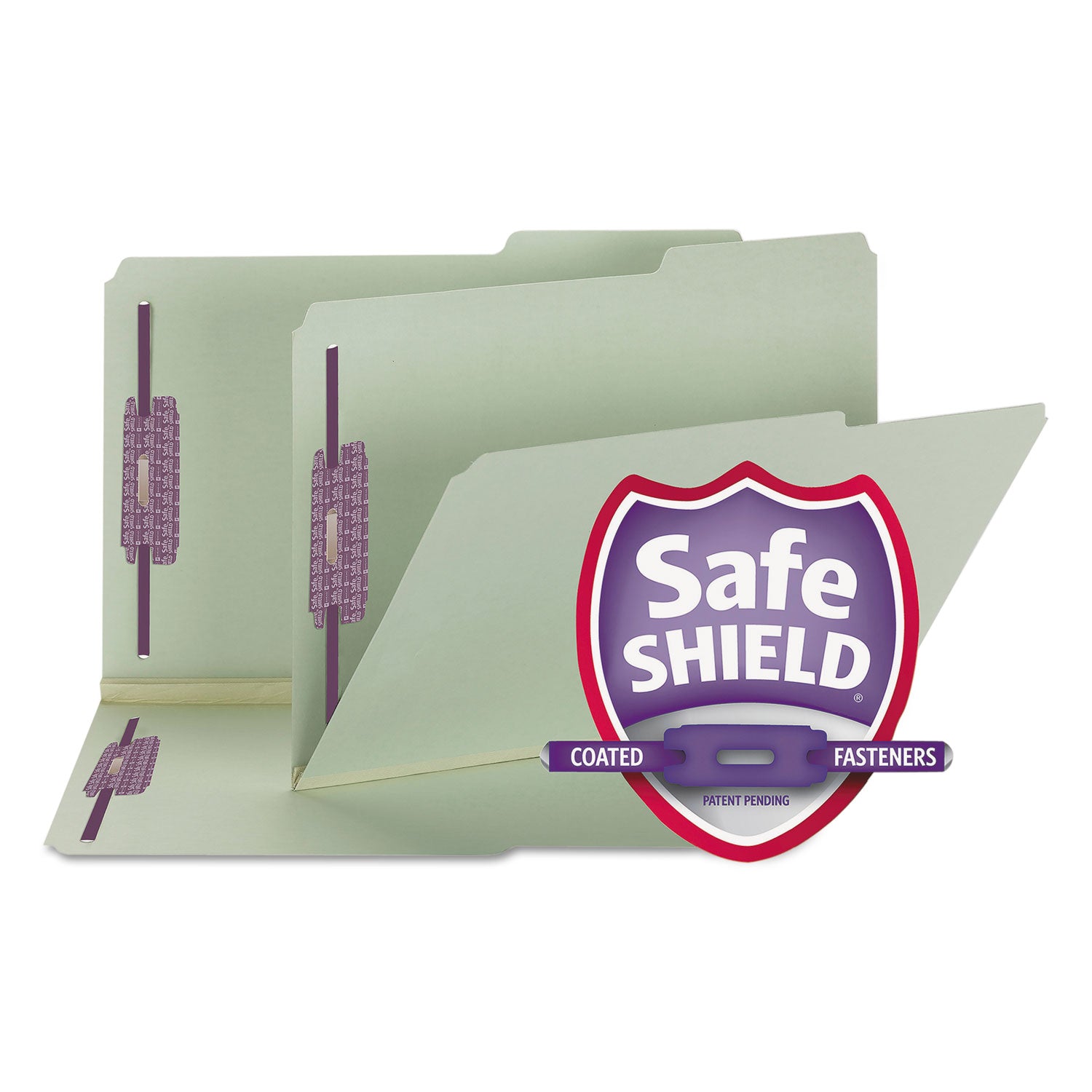 Smead 2/5 Tab Cut Legal Recycled Fastener Folder - 8 1/2" x 14" - 2" Expansion - 2 x 2S Fastener(s) - Top Tab Location - Right Tab Position - 25 pt. - Pressboard - Gray, Green - 100% Recycled - 25 / Box