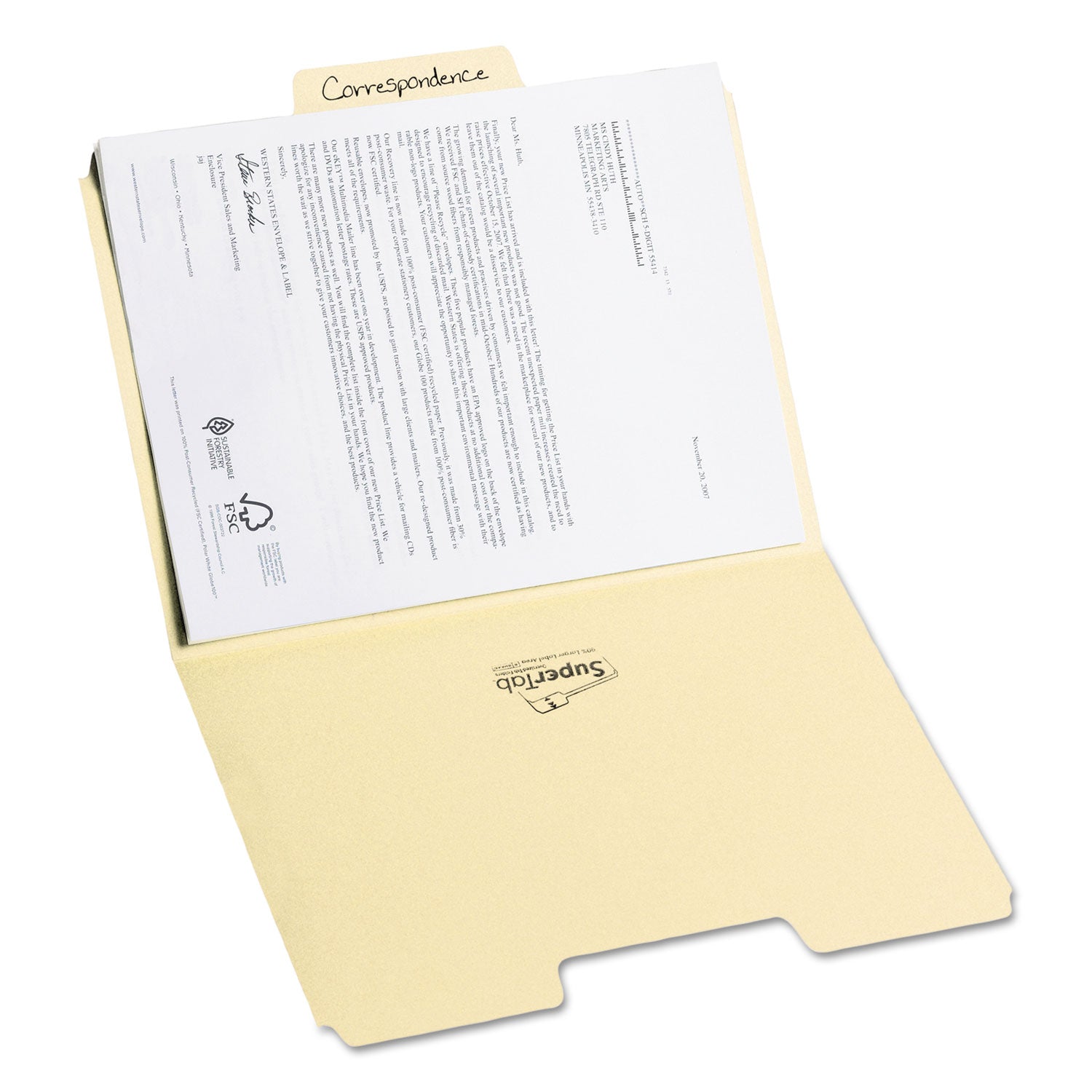 Smead SuperTab 1/3 Tab Cut Letter Recycled Top Tab File Folder - 8 1/2" x 11" - 3/4" Expansion - Top Tab Location - Assorted Tab Position - 11 pt. - 1 Plys - Manila - 10% Recycled - 100 / Box
