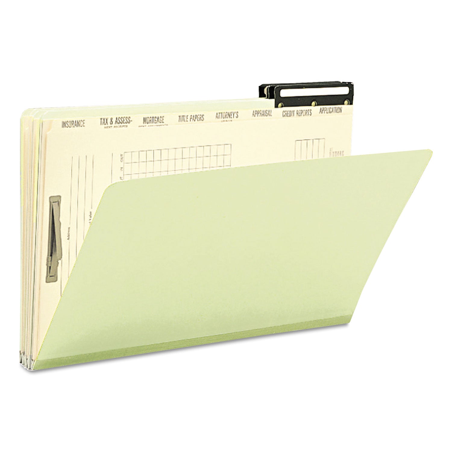 Smead 2/5 Tab Cut Legal Recycled Classification Folder, 8 1/2" x 14", 1" Expansion, 1 x 2K Fastener, 8 Dividers, 25 pt. Pressboard, Gray/Green, Preprinted, 100% Recycled, 10/Box