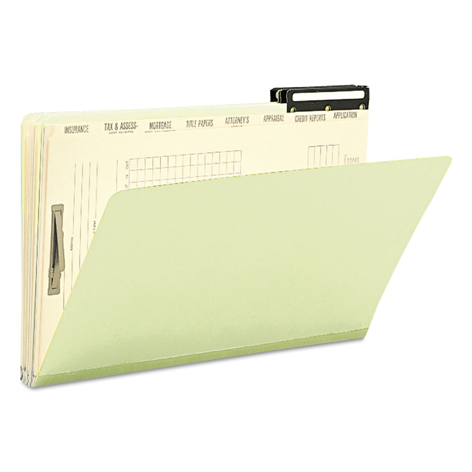 Smead 2/5 Tab Cut Legal Recycled Classification Folder, 8 1/2" x 14", 1" Expansion, 1 x 2K Fastener, 8 Dividers, 25 pt. Pressboard, Gray/Green, Preprinted, 100% Recycled, 10/Box
