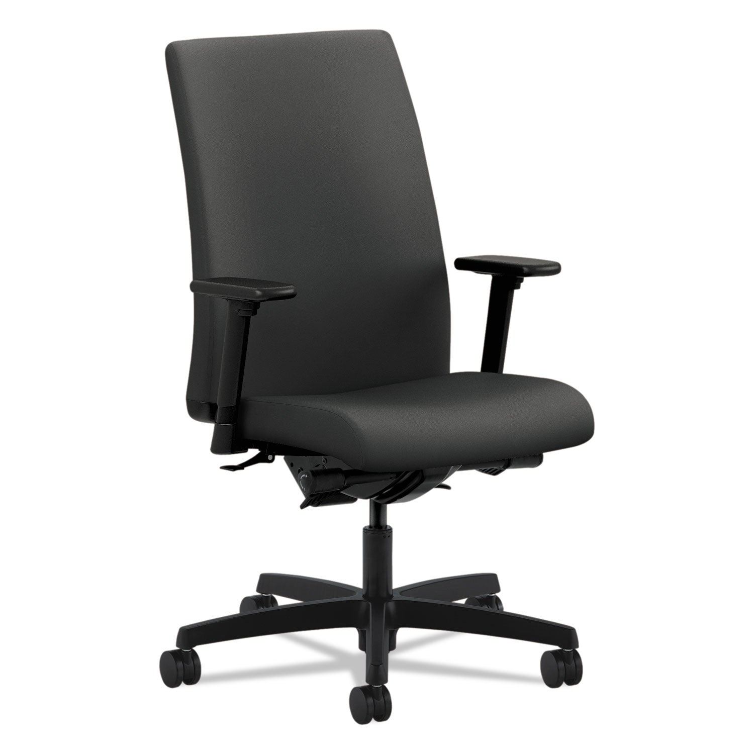 HON Ignition Mid-Back Task Chair, Iron Ore Fabric, Black Frame, Adjustable Arms, 5-Star Base, 1 Each